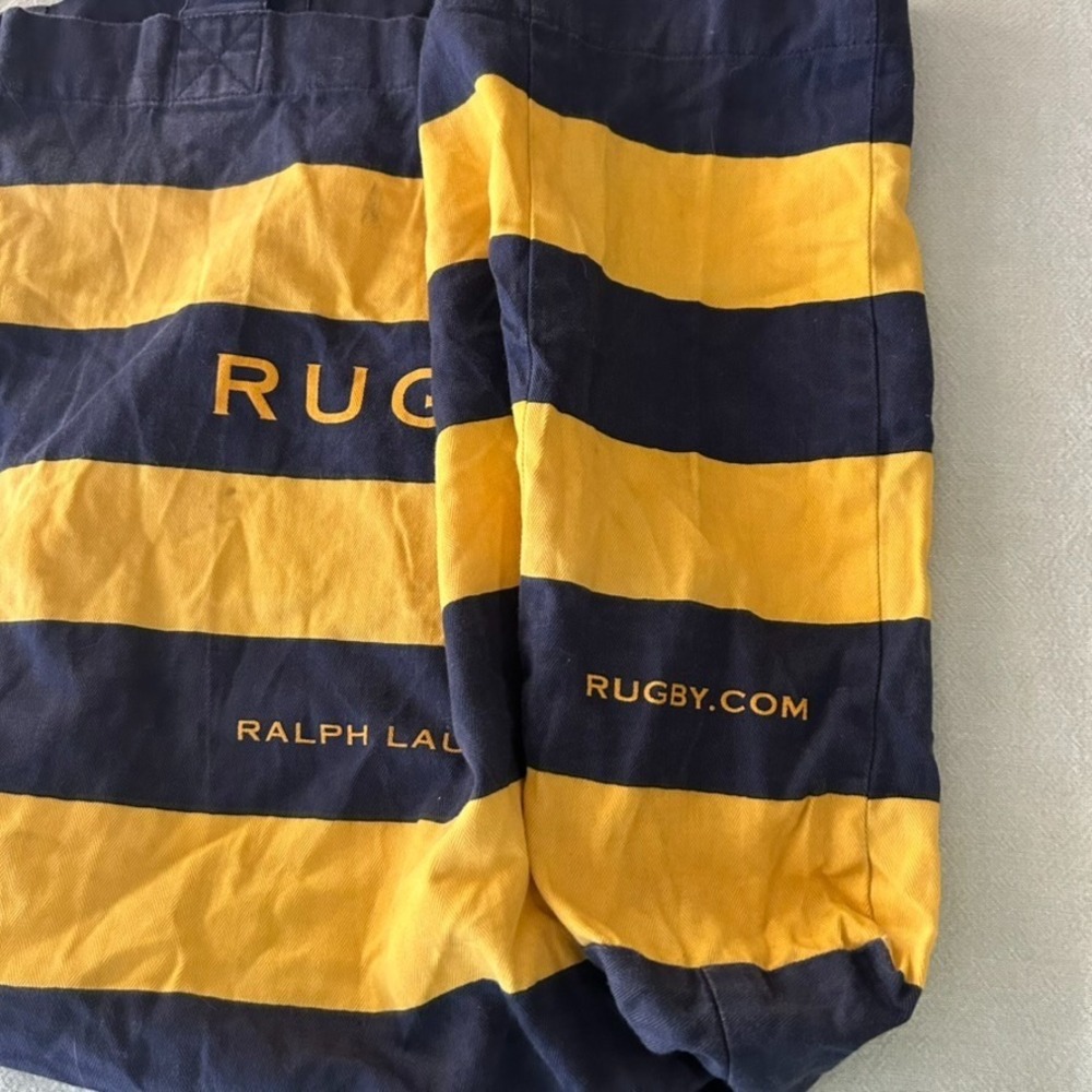 Vintage Rugby by Ralph Lauren Canvas Tote Bag Navy Yellow Stripes Logo - Picture 4 of 15